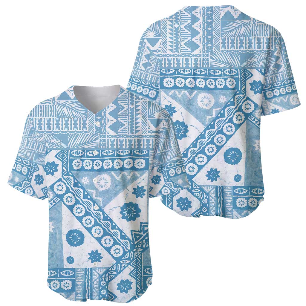 Blue Bula Fiji Baseball Jersey Unique Masi Tapa Pattern LT14 - Polynesian Pride
