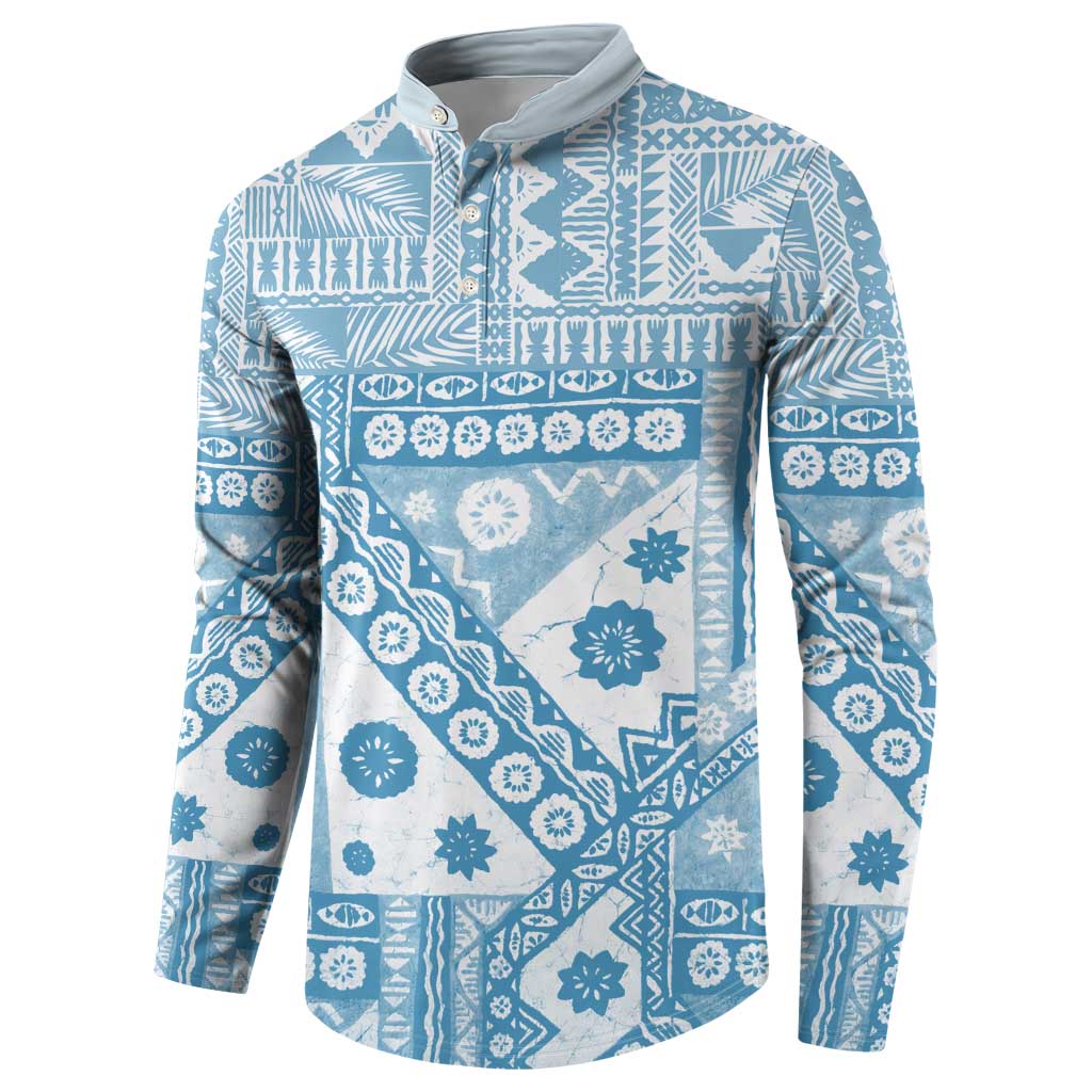 Blue Bula Fiji Button Sweatshirt Unique Masi Tapa Pattern LT14 - Polynesian Pride