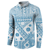 Blue Bula Fiji Button Sweatshirt Unique Masi Tapa Pattern LT14 - Polynesian Pride