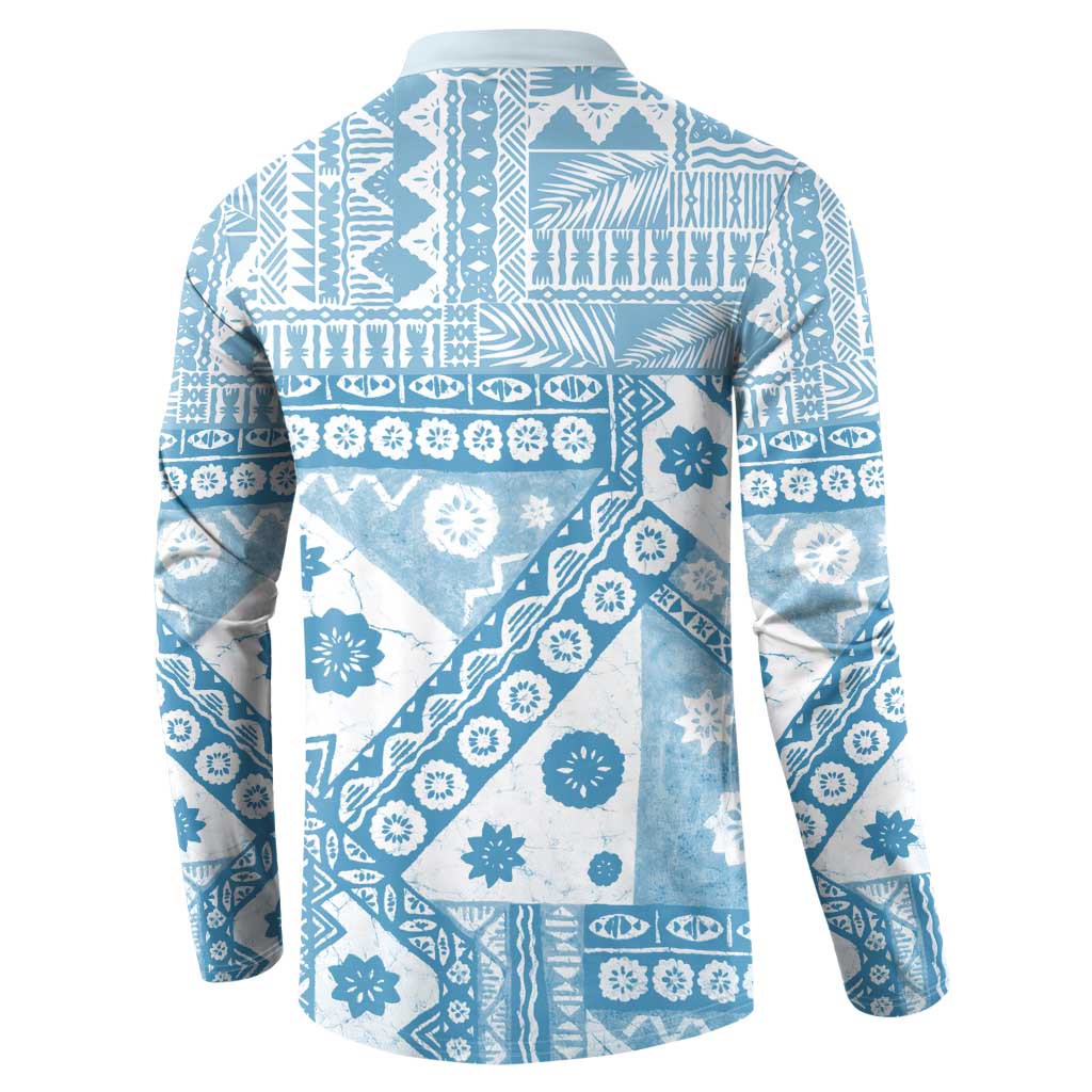 Blue Bula Fiji Button Sweatshirt Unique Masi Tapa Pattern LT14 - Polynesian Pride