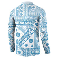 Blue Bula Fiji Button Sweatshirt Unique Masi Tapa Pattern LT14 - Polynesian Pride