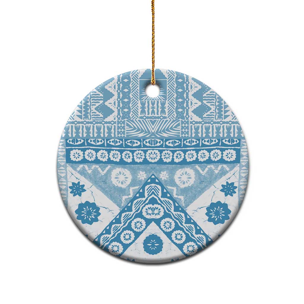 Blue Bula Fiji Ceramic Ornament Unique Masi Tapa Pattern