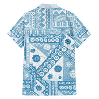 Blue Bula Fiji Family Matching Off Shoulder Maxi Dress and Hawaiian Shirt Unique Masi Tapa Pattern