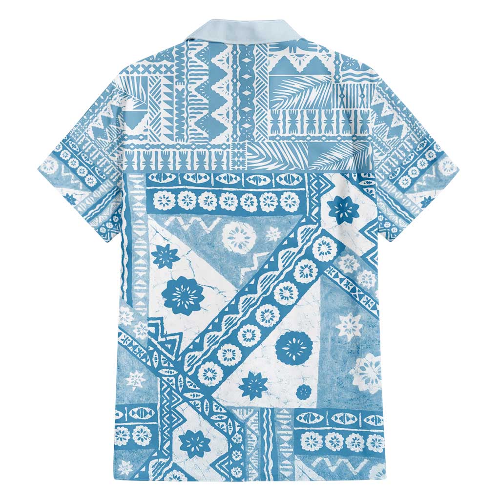 Blue Bula Fiji Family Matching Off Shoulder Short Dress and Hawaiian Shirt Unique Masi Tapa Pattern