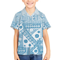 Blue Bula Fiji Kid Hawaiian Shirt Unique Masi Tapa Pattern LT14 Kid Blue - Polynesian Pride
