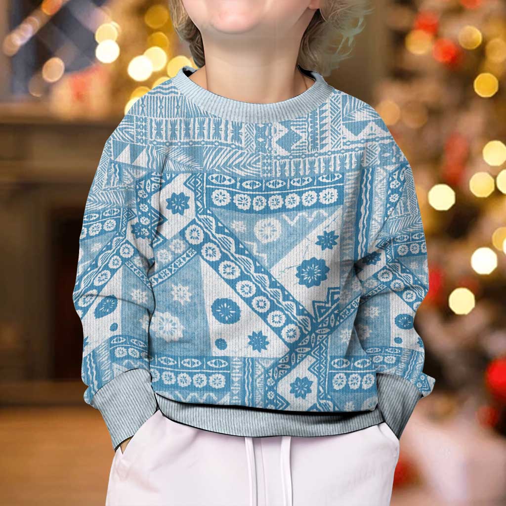 Blue Bula Fiji Kid Ugly Christmas Sweater Unique Masi Tapa Pattern LT14 - Polynesian Pride