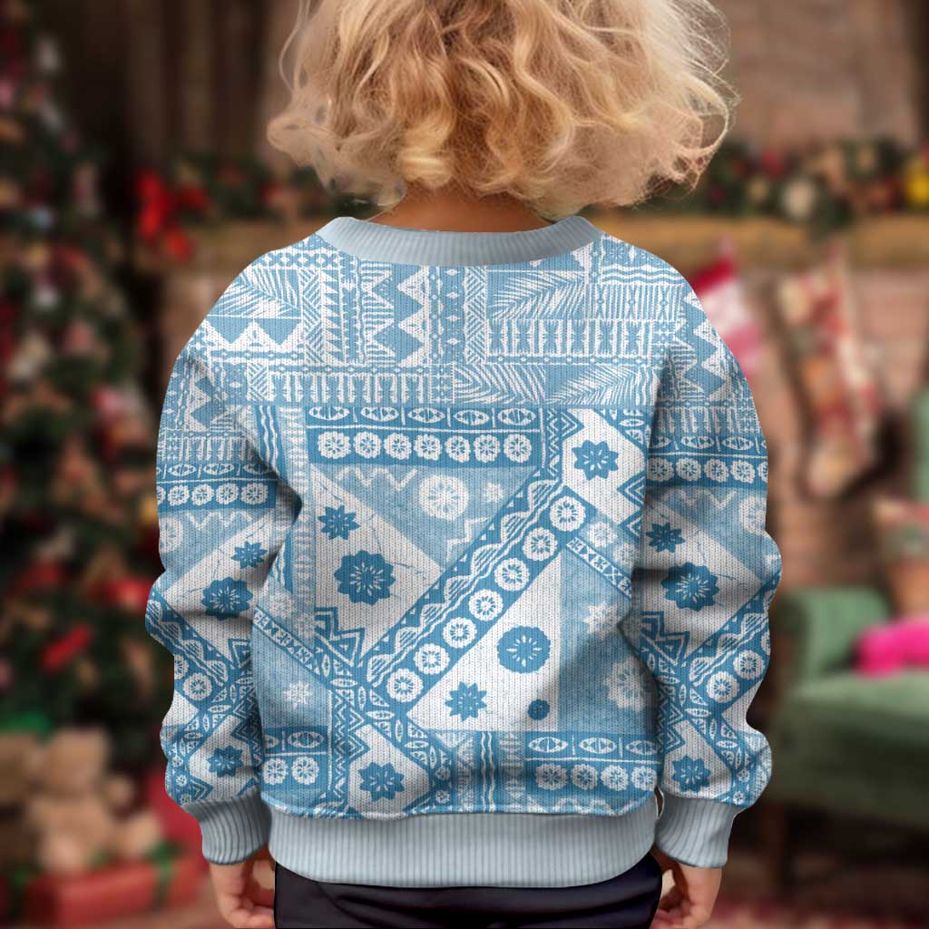 Blue Bula Fiji Kid Ugly Christmas Sweater Unique Masi Tapa Pattern LT14 - Polynesian Pride