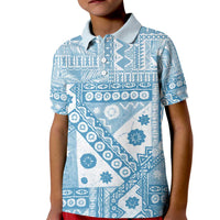 Blue Bula Fiji Kid Polo Shirt Unique Masi Tapa Pattern LT14 Kid Blue - Polynesian Pride