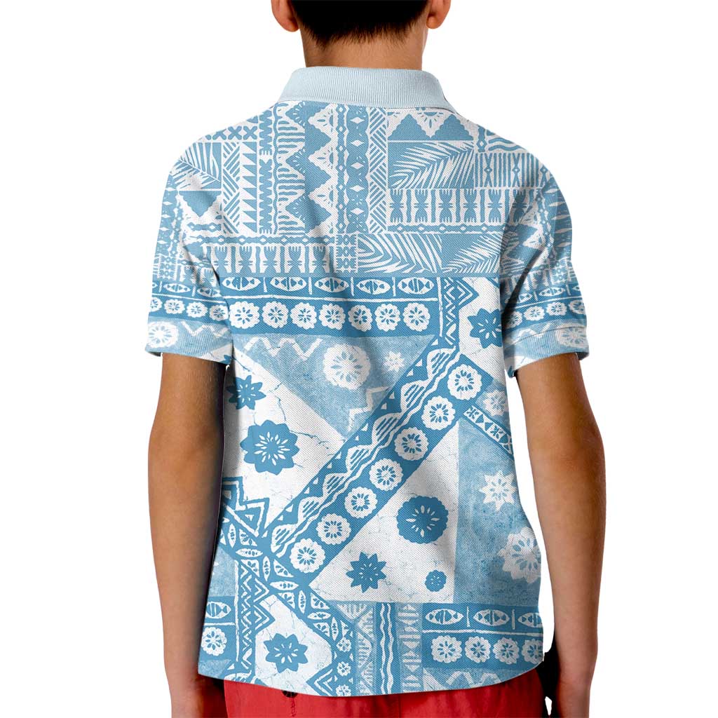 Blue Bula Fiji Kid Polo Shirt Unique Masi Tapa Pattern LT14 - Polynesian Pride