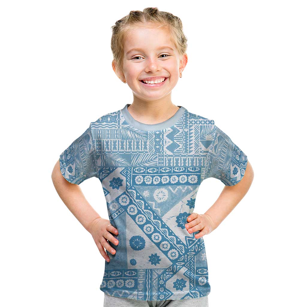 Blue Bula Fiji Kid T Shirt Unique Masi Tapa Pattern LT14 Blue - Polynesian Pride