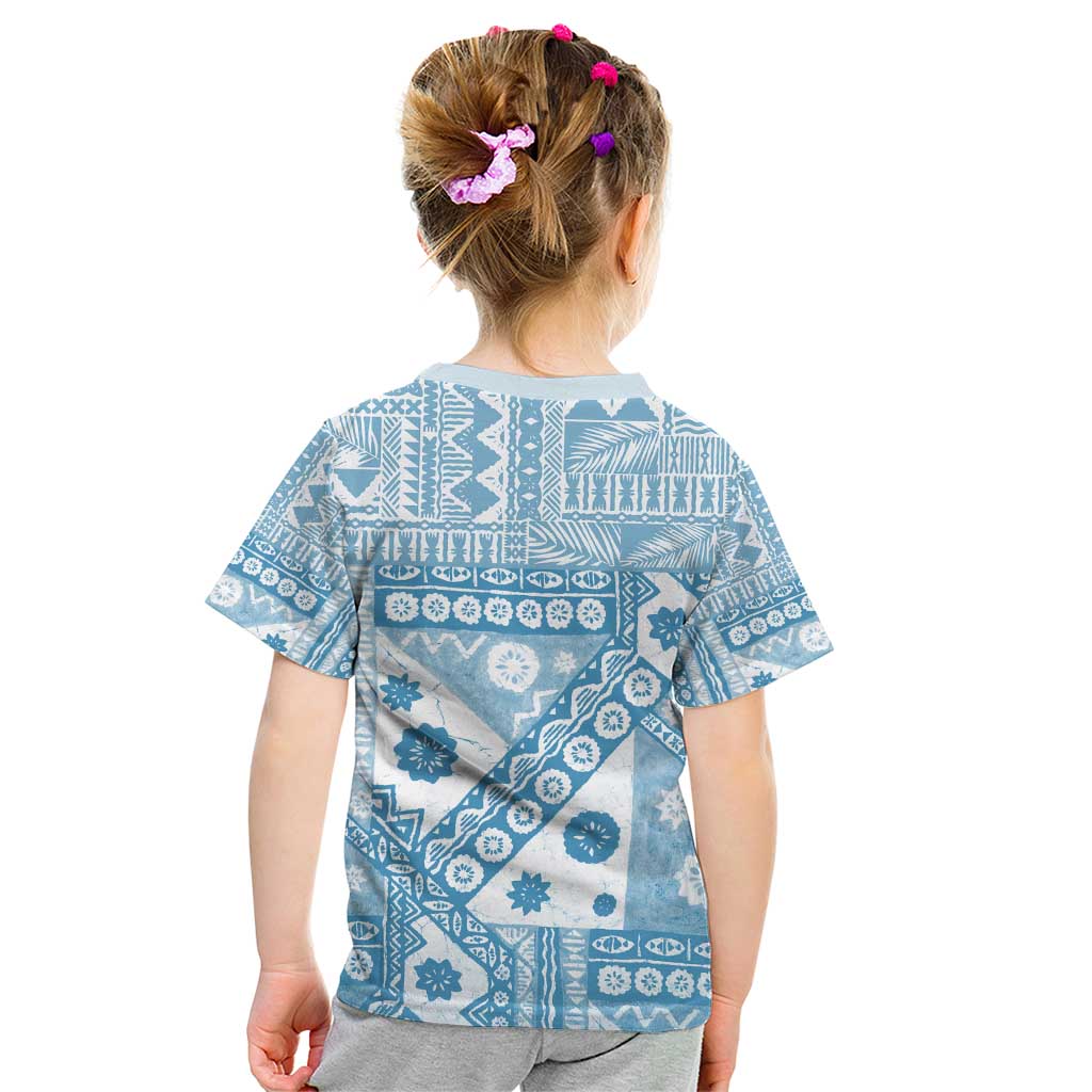 Blue Bula Fiji Kid T Shirt Unique Masi Tapa Pattern LT14 - Polynesian Pride