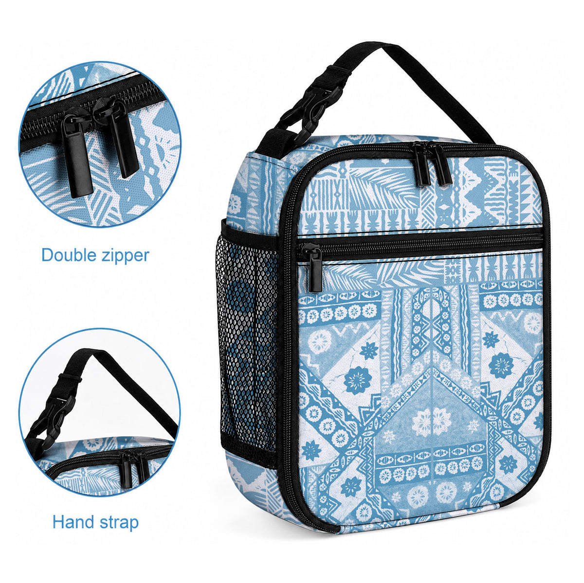 Blue Bula Fiji Lunch Bag Unique Masi Tapa Pattern LT14 - Polynesian Pride