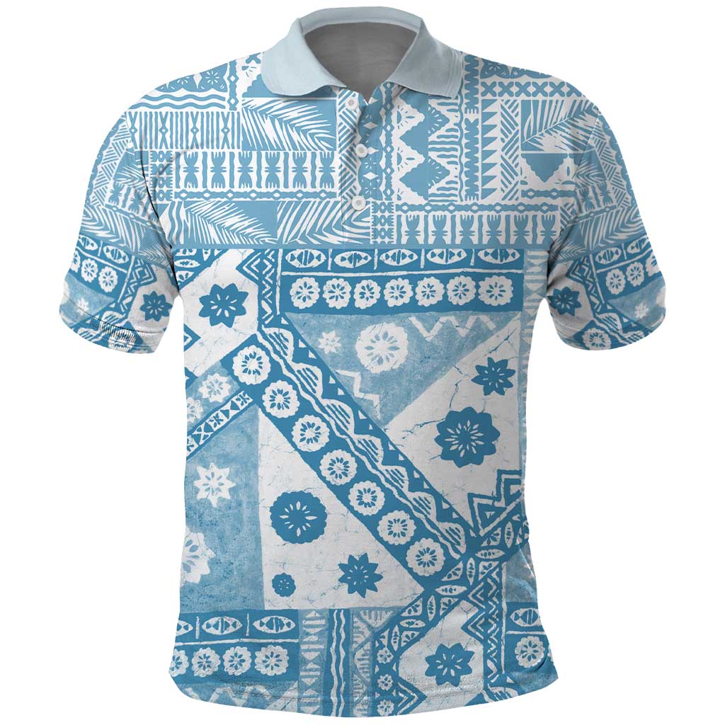 Blue Bula Fiji Polo Shirt Unique Masi Tapa Pattern LT14 Blue - Polynesian Pride