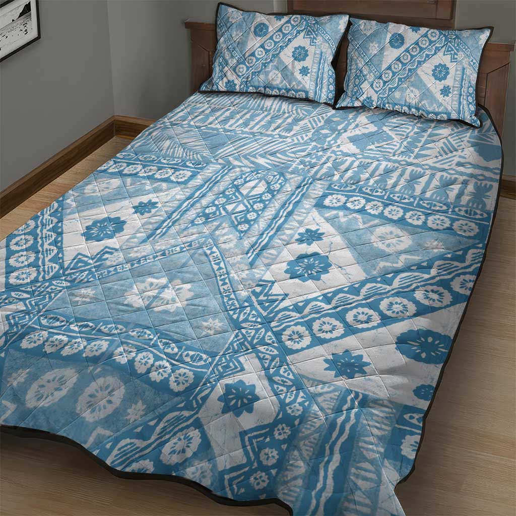 Blue Bula Fiji Quilt Bed Set Unique Masi Tapa Pattern