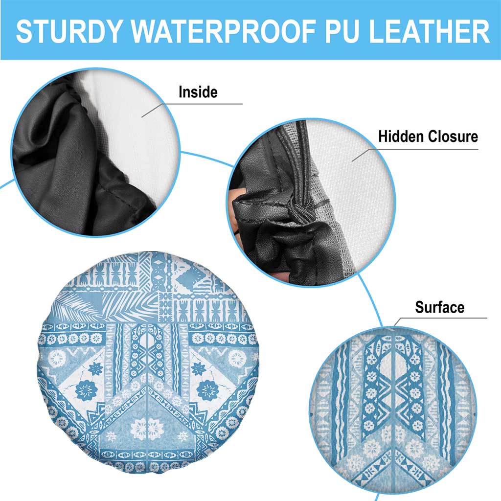 Blue Bula Fiji Spare Tire Cover Unique Masi Tapa Pattern LT14 - Polynesian Pride