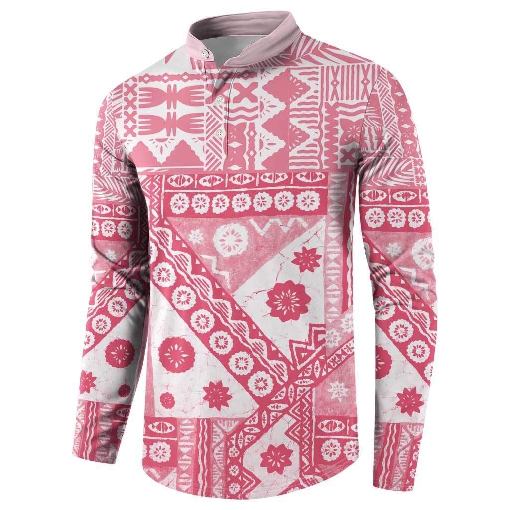 Pink Bula Fiji Button Sweatshirt Unique Masi Tapa Pattern LT14 - Polynesian Pride