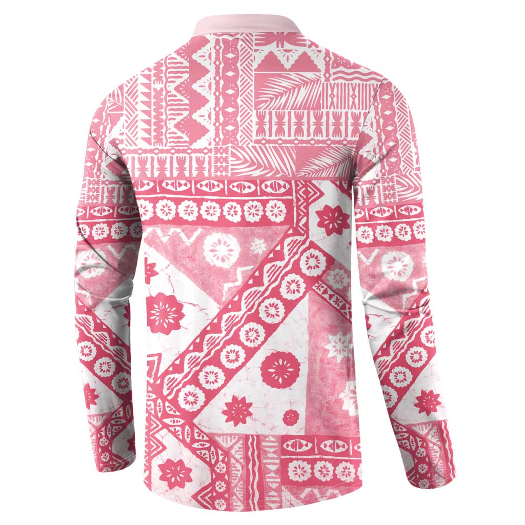 Pink Bula Fiji Button Sweatshirt Unique Masi Tapa Pattern LT14 - Polynesian Pride