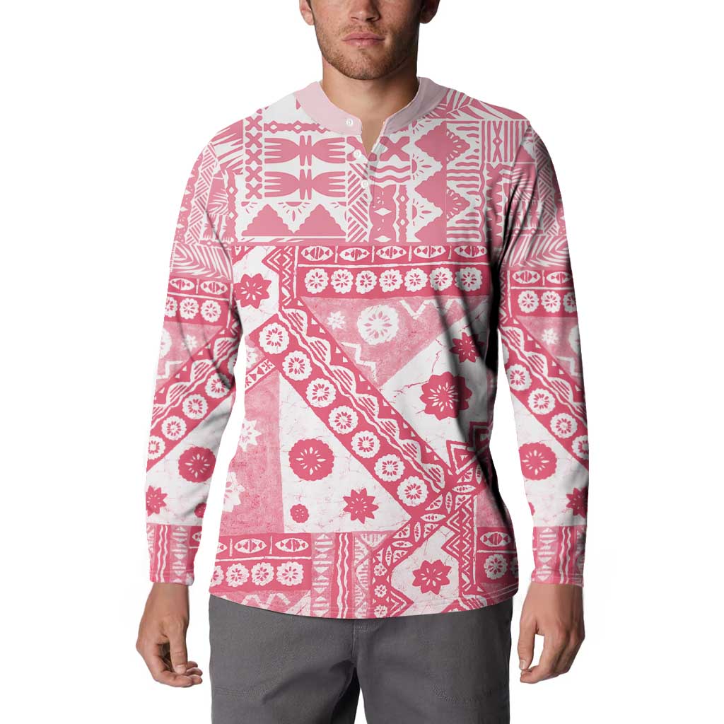 Pink Bula Fiji Button Sweatshirt Unique Masi Tapa Pattern LT14 - Polynesian Pride