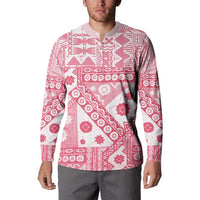 Pink Bula Fiji Button Sweatshirt Unique Masi Tapa Pattern LT14 - Polynesian Pride