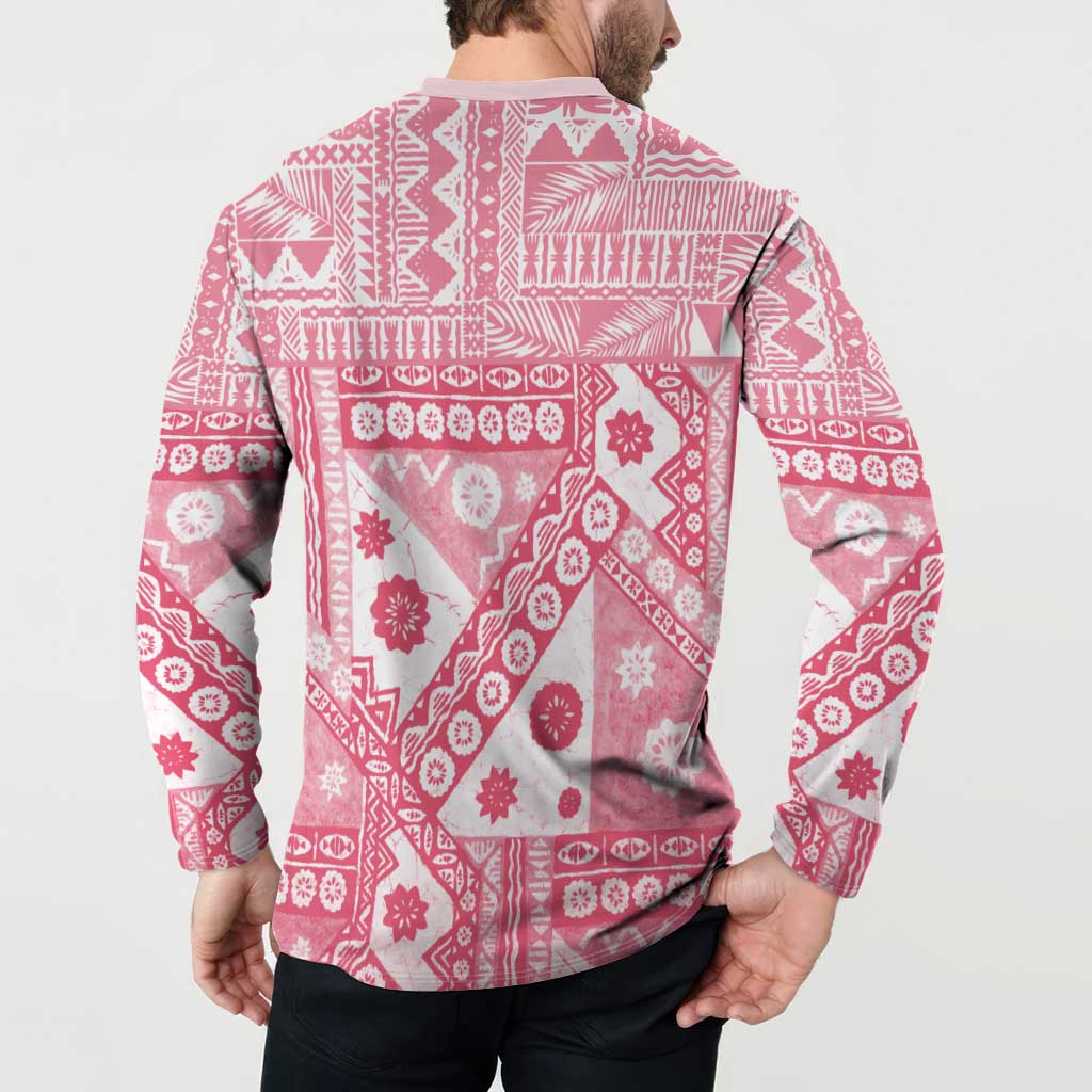 Pink Bula Fiji Button Sweatshirt Unique Masi Tapa Pattern LT14 - Polynesian Pride