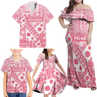 Pink Bula Fiji Family Matching Off Shoulder Maxi Dress and Hawaiian Shirt Unique Masi Tapa Pattern LT14 - Polynesian Pride