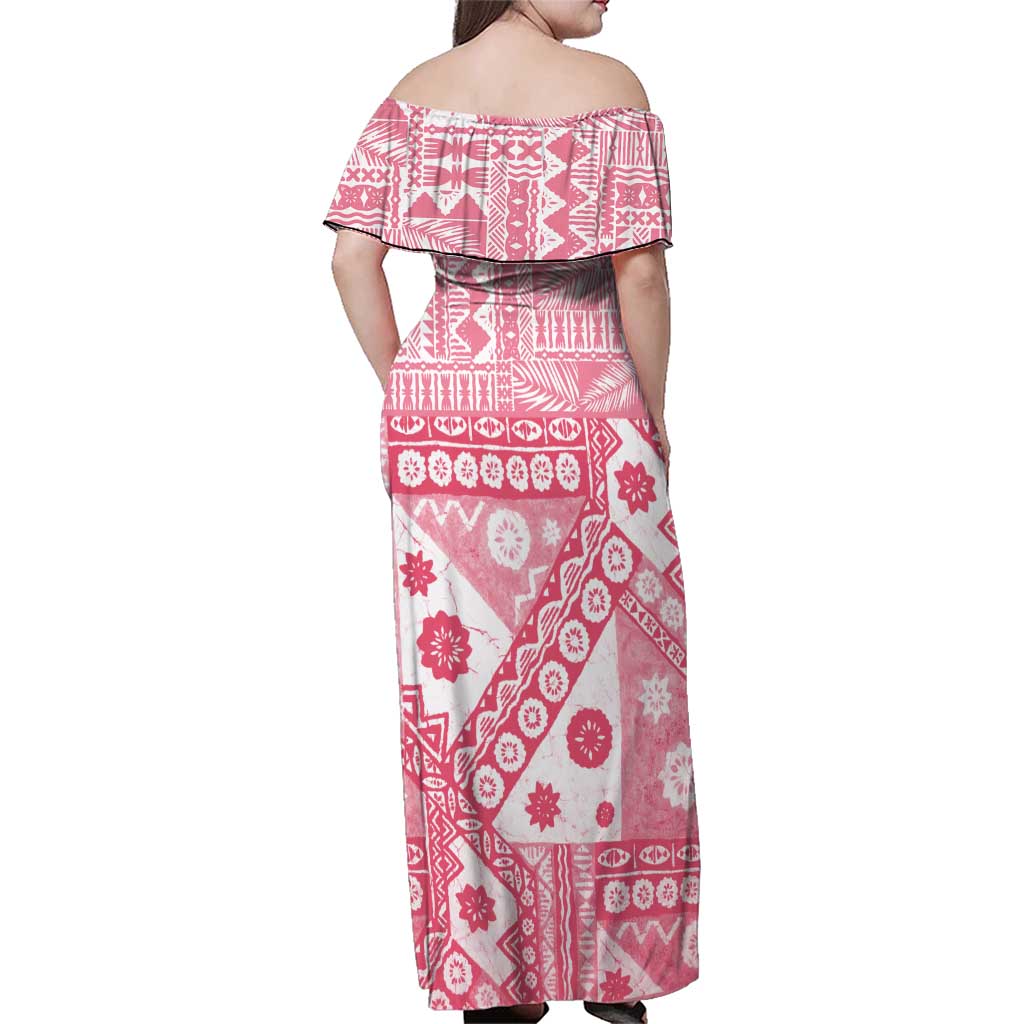 Pink Bula Fiji Family Matching Off Shoulder Maxi Dress and Hawaiian Shirt Unique Masi Tapa Pattern LT14 - Polynesian Pride