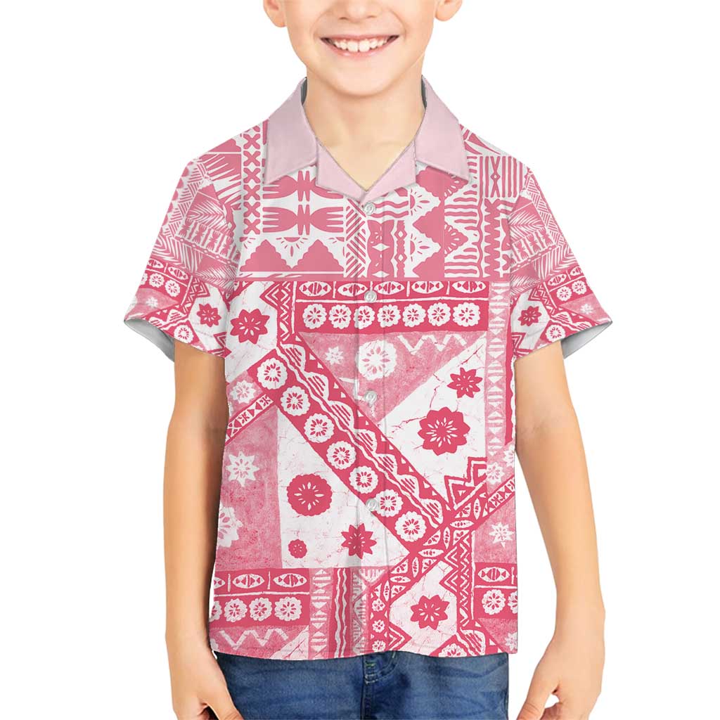 Pink Bula Fiji Family Matching Off Shoulder Maxi Dress and Hawaiian Shirt Unique Masi Tapa Pattern LT14 Son's Shirt Pink - Polynesian Pride