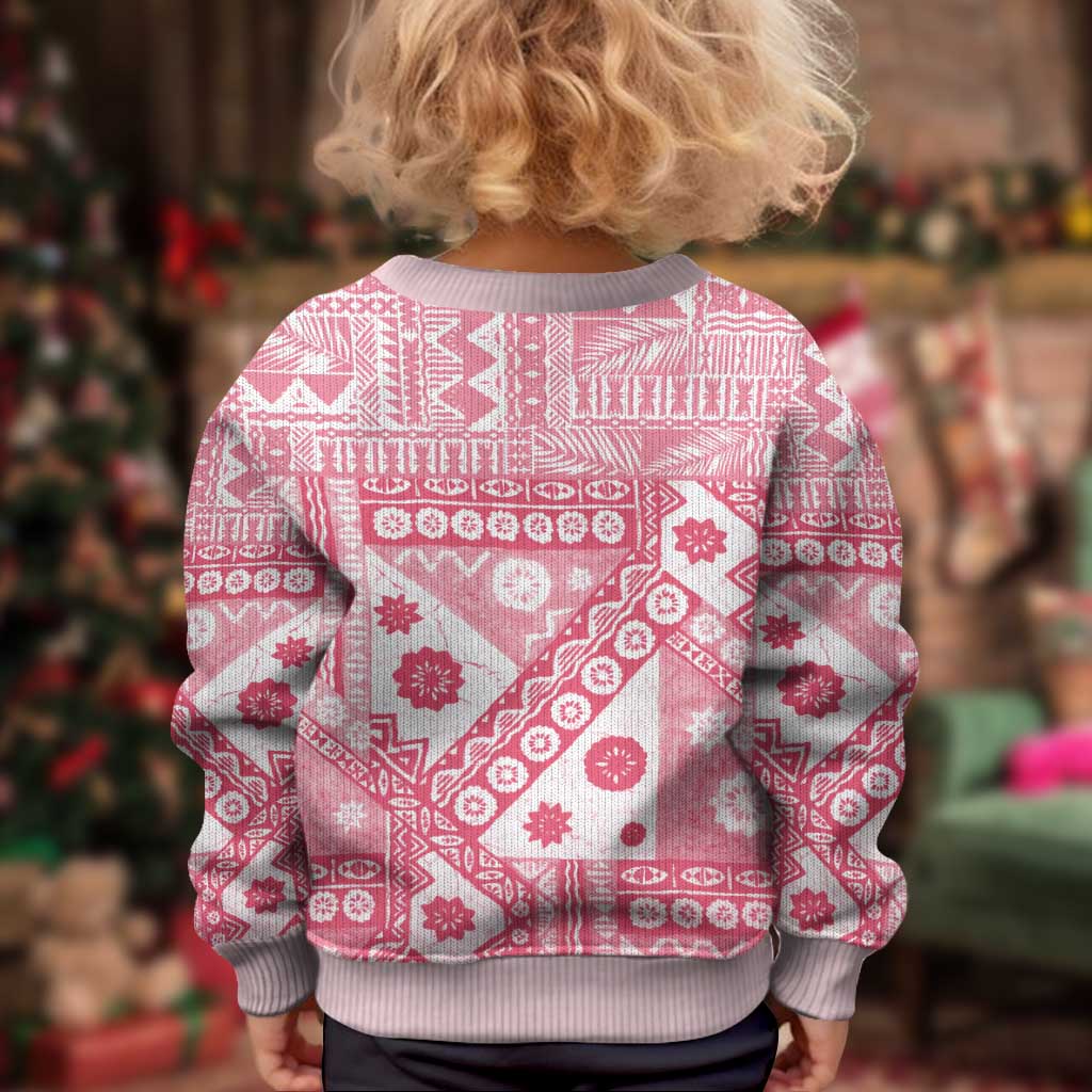 Pink Bula Fiji Kid Ugly Christmas Sweater Unique Masi Tapa Pattern LT14 - Polynesian Pride