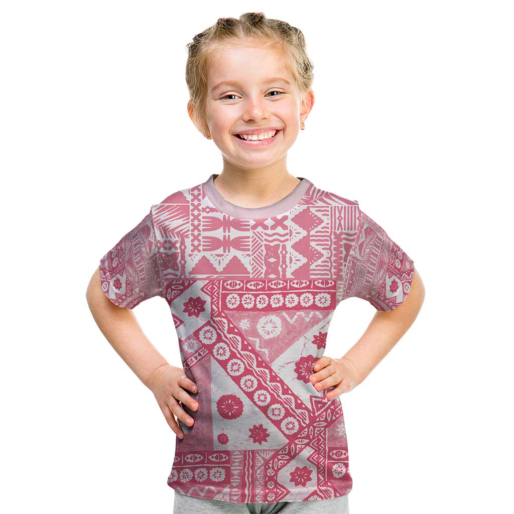 Pink Bula Fiji Kid T Shirt Unique Masi Tapa Pattern LT14 Pink - Polynesian Pride