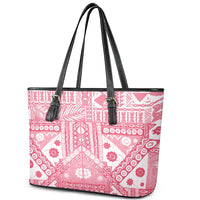Pink Bula Fiji Leather Tote Bag Unique Masi Tapa Pattern