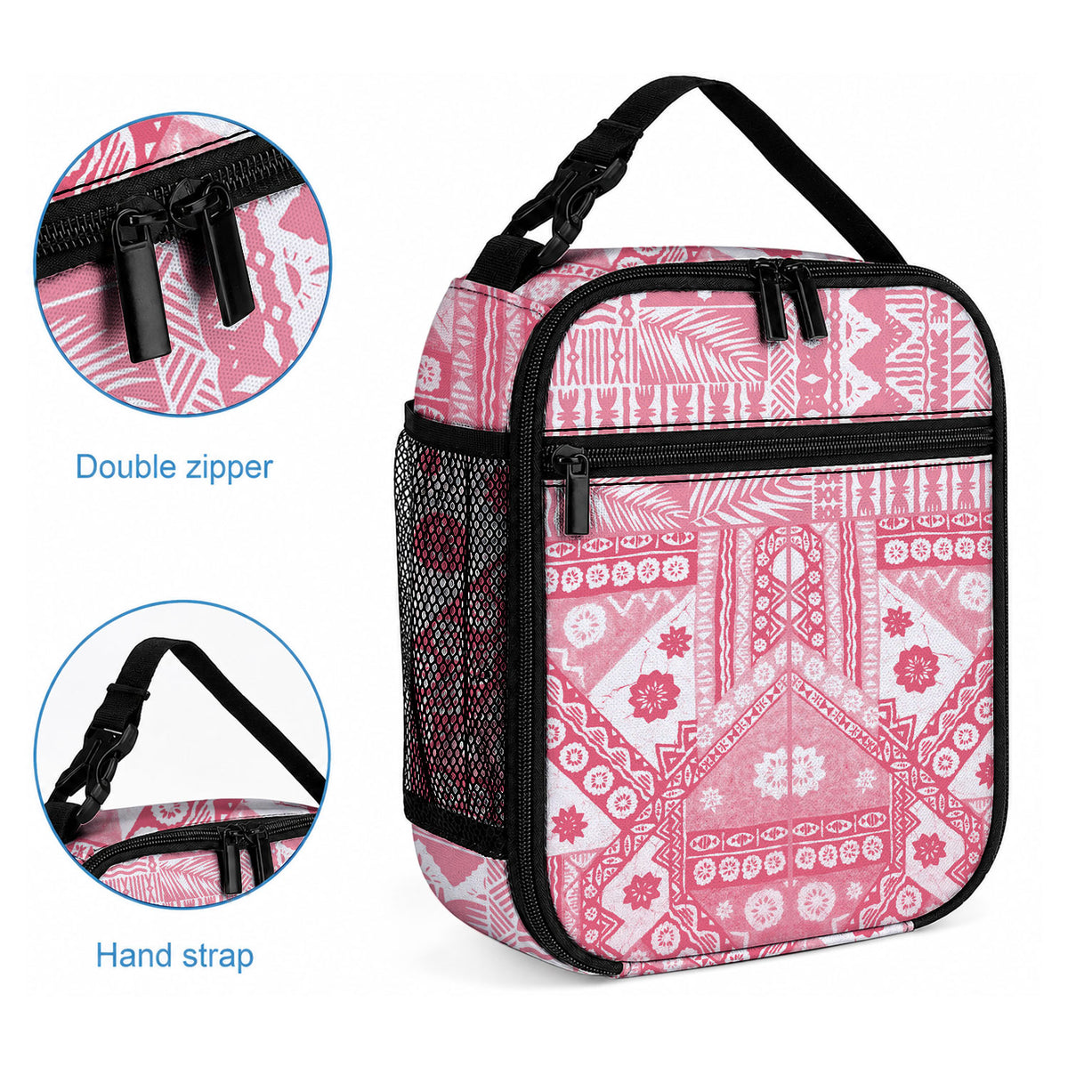 Pink Bula Fiji Lunch Bag Unique Masi Tapa Pattern LT14 - Polynesian Pride