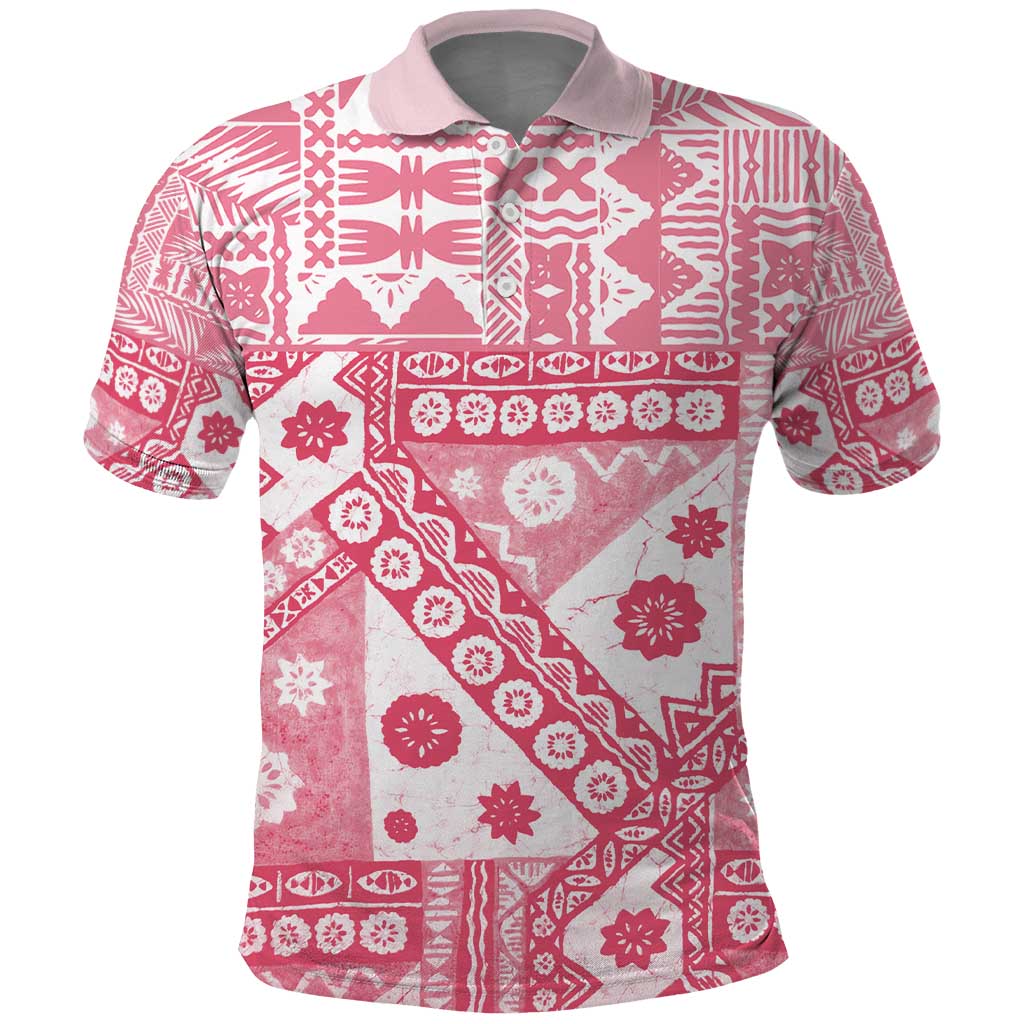 Pink Bula Fiji Polo Shirt Unique Masi Tapa Pattern LT14 Pink - Polynesian Pride