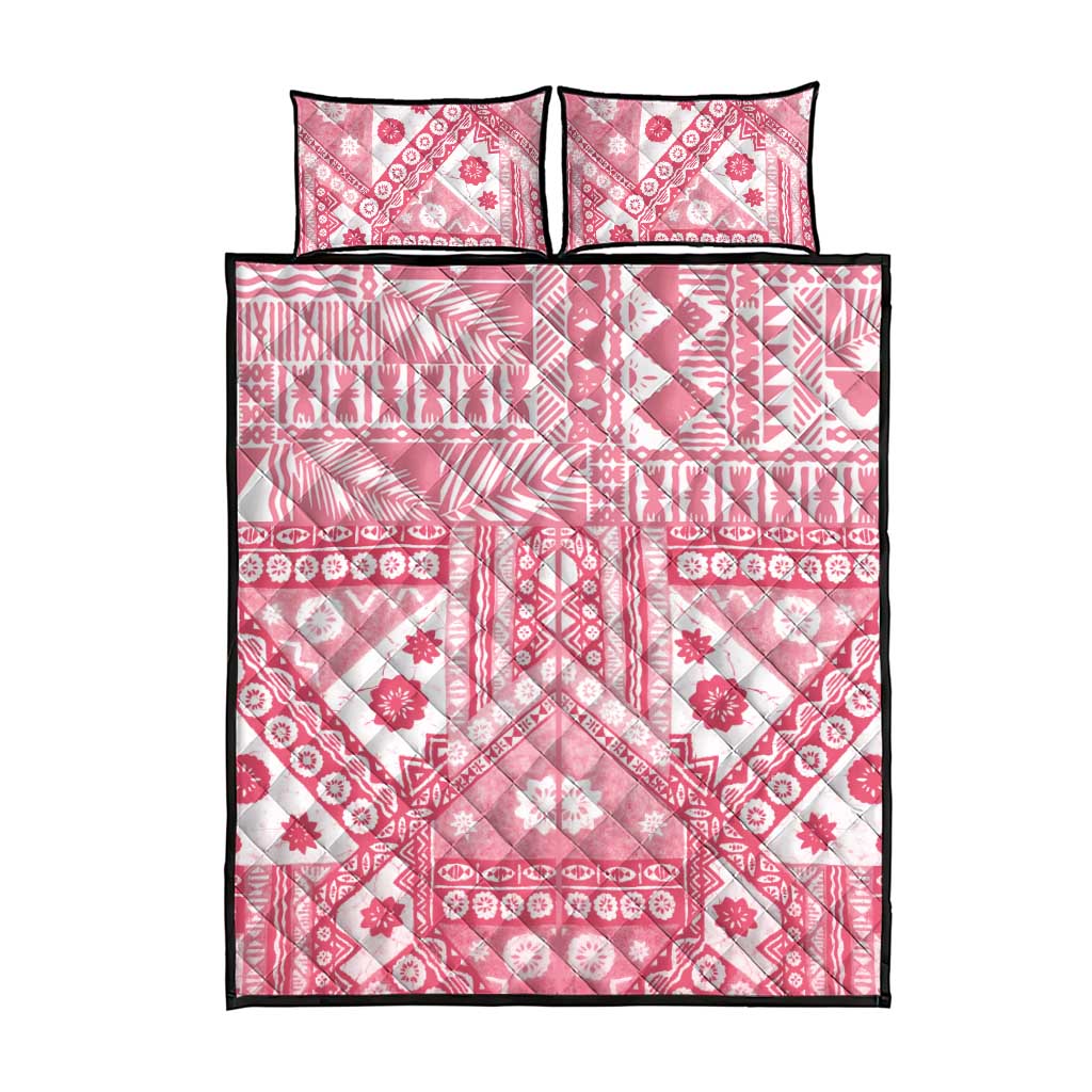 Pink Bula Fiji Quilt Bed Set Unique Masi Tapa Pattern