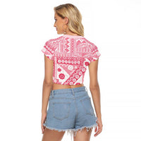 Pink Bula Fiji Raglan Cropped T Shirt Unique Masi Tapa Pattern LT14 - Polynesian Pride