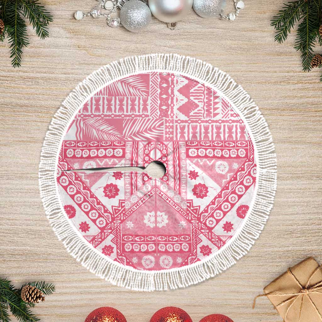 Pink Bula Fiji Tree Skirt Unique Masi Tapa Pattern LT14 Fringed Pink - Polynesian Pride