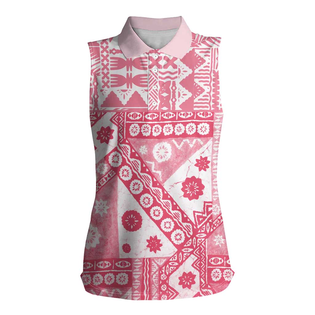 Pink Bula Fiji Women Sleeveless Polo Shirt Unique Masi Tapa Pattern LT14 Female Pink - Polynesian Pride