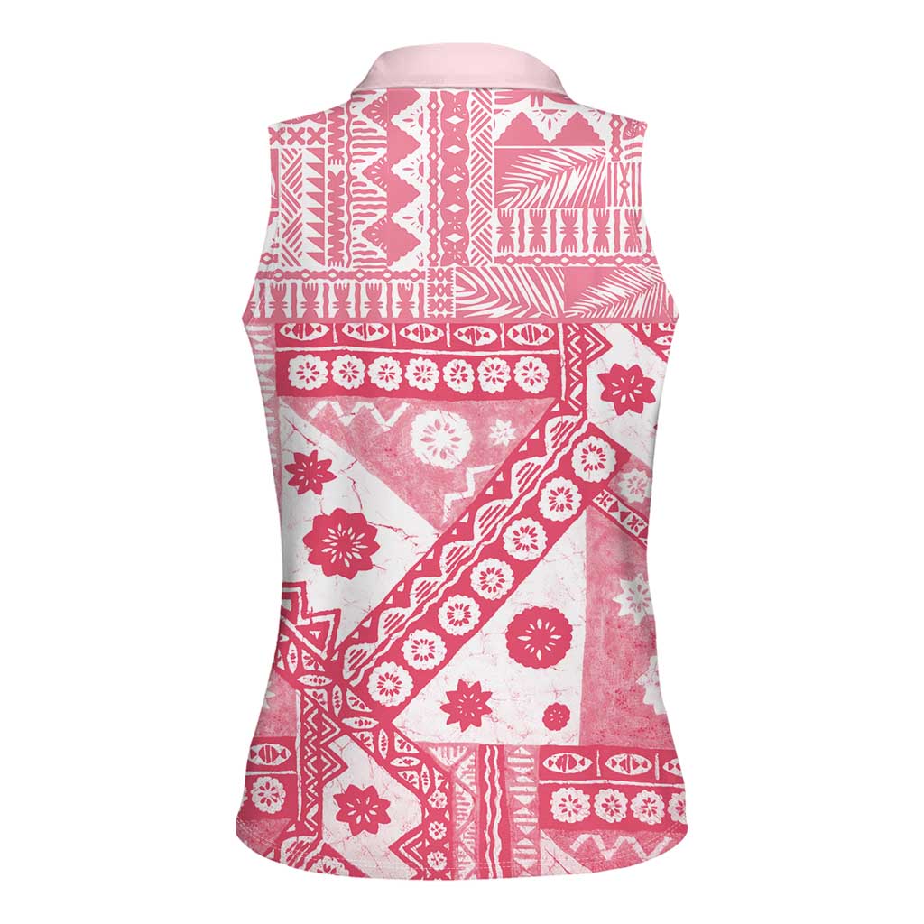 Pink Bula Fiji Women Sleeveless Polo Shirt Unique Masi Tapa Pattern LT14 - Polynesian Pride
