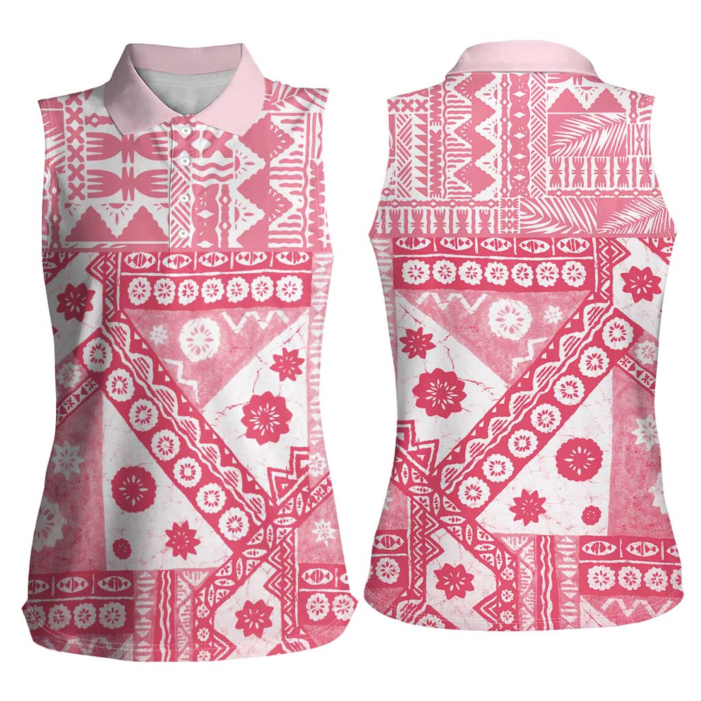 Pink Bula Fiji Women Sleeveless Polo Shirt Unique Masi Tapa Pattern LT14 - Polynesian Pride