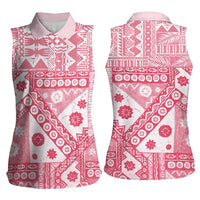 Pink Bula Fiji Women Sleeveless Polo Shirt Unique Masi Tapa Pattern LT14 - Polynesian Pride