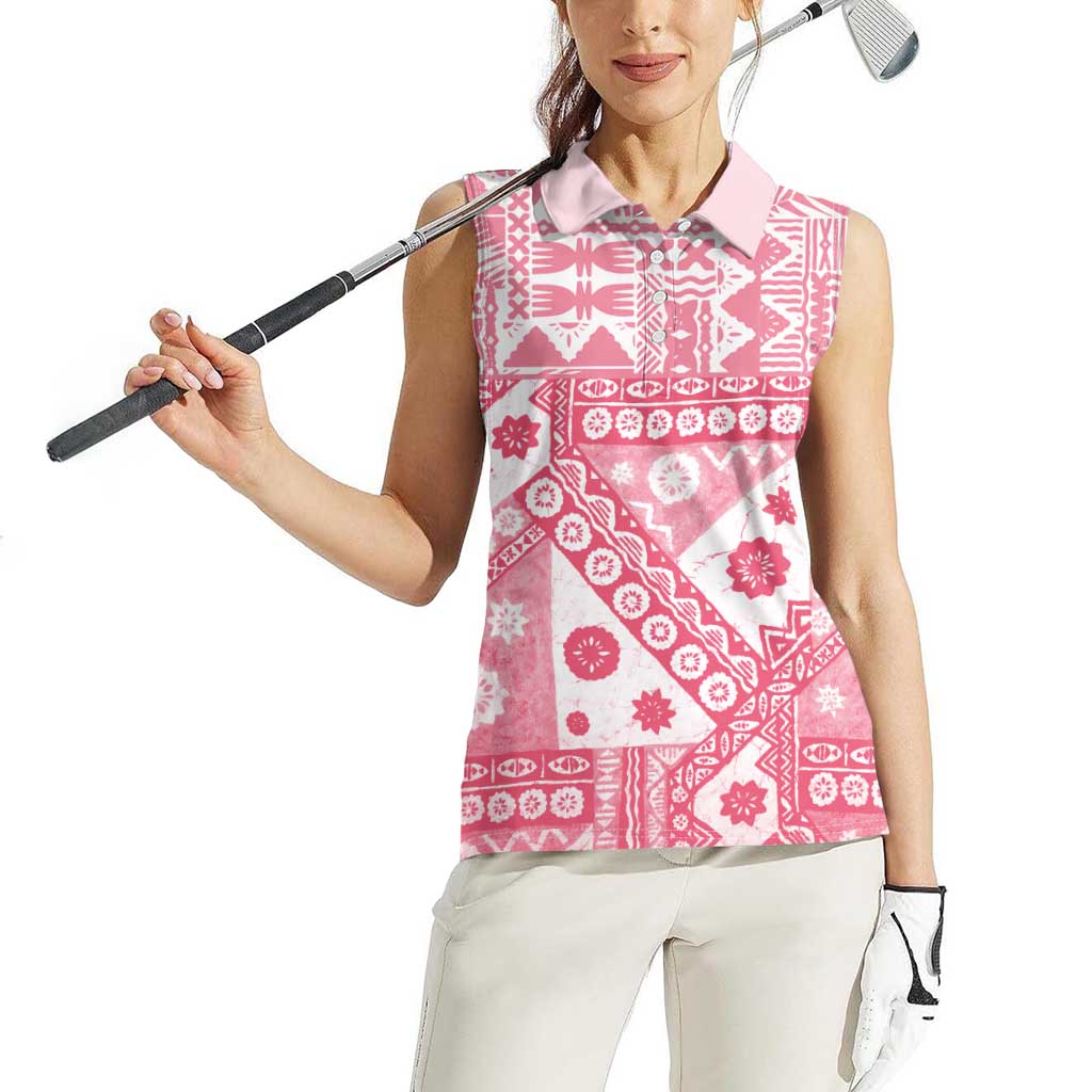 Pink Bula Fiji Women Sleeveless Polo Shirt Unique Masi Tapa Pattern LT14 - Polynesian Pride