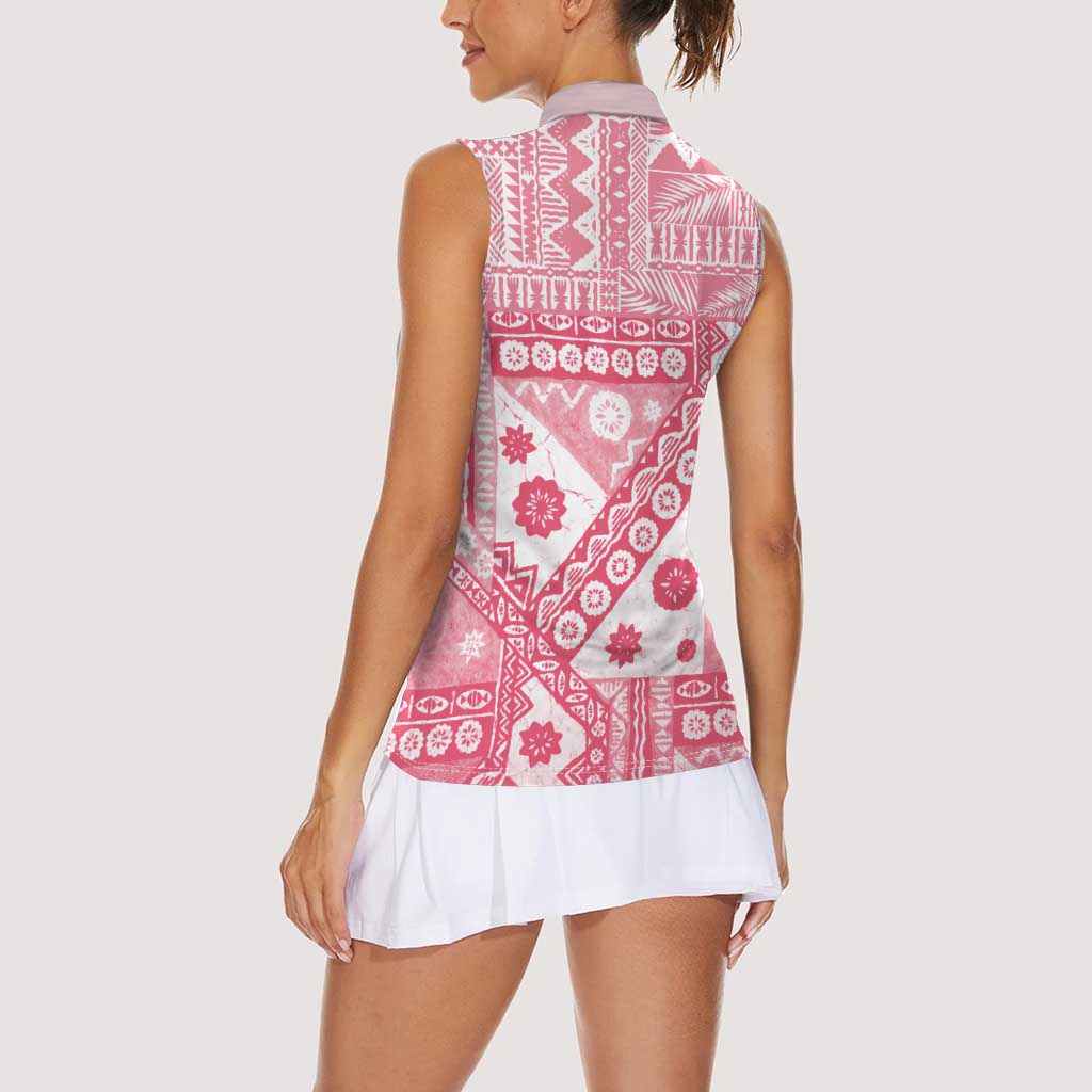 Pink Bula Fiji Women Sleeveless Polo Shirt Unique Masi Tapa Pattern LT14 - Polynesian Pride