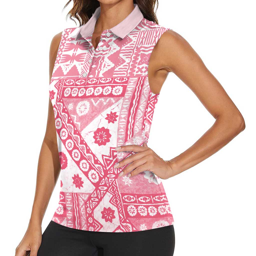 Pink Bula Fiji Women Sleeveless Polo Shirt Unique Masi Tapa Pattern LT14 - Polynesian Pride