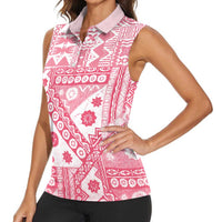 Pink Bula Fiji Women Sleeveless Polo Shirt Unique Masi Tapa Pattern LT14 - Polynesian Pride