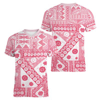 Pink Bula Fiji Women V-Neck T-Shirt Unique Masi Tapa Pattern LT14 - Polynesian Pride