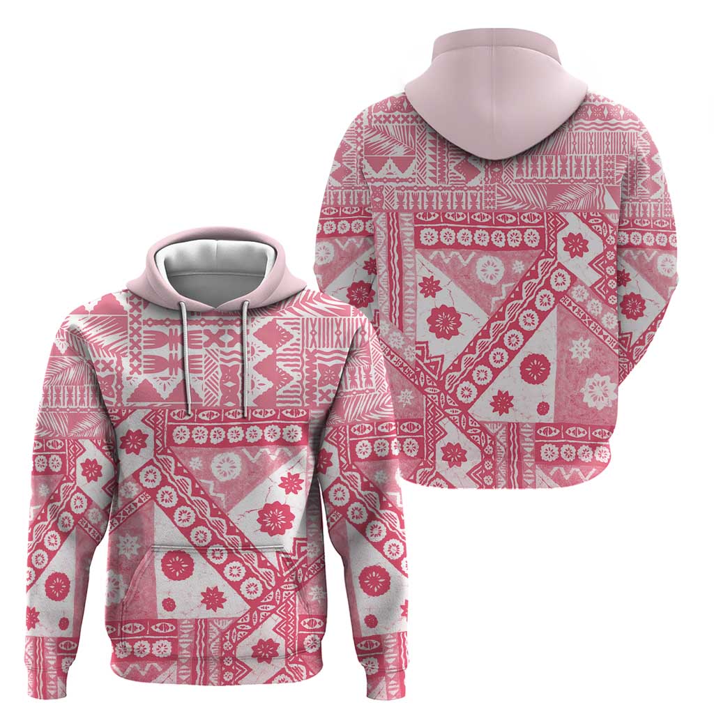 Pink Bula Fiji Zip Hoodie Unique Masi Tapa Pattern