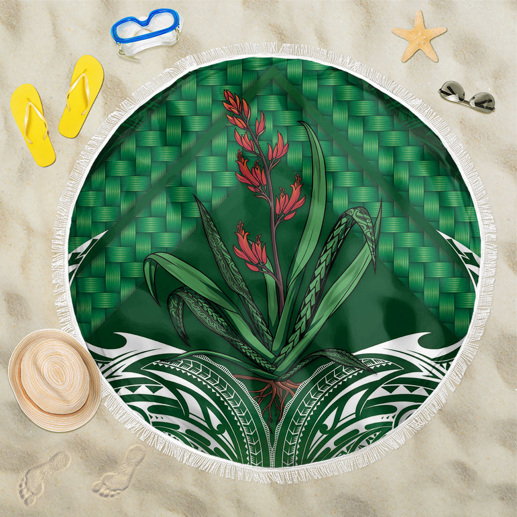 Rongoa Maori New Zealand Harakeke Beach Blanket NZ Weaving Pattern Green LT14 One Size 150cm Green - Polynesian Pride