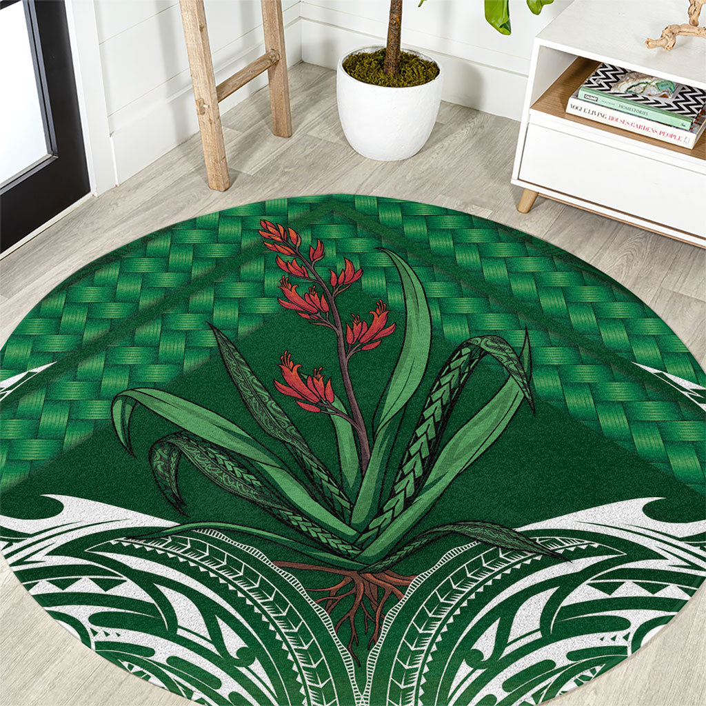Rongoa Maori New Zealand Harakeke Round Carpet NZ Weaving Pattern Green LT14 Green - Polynesian Pride