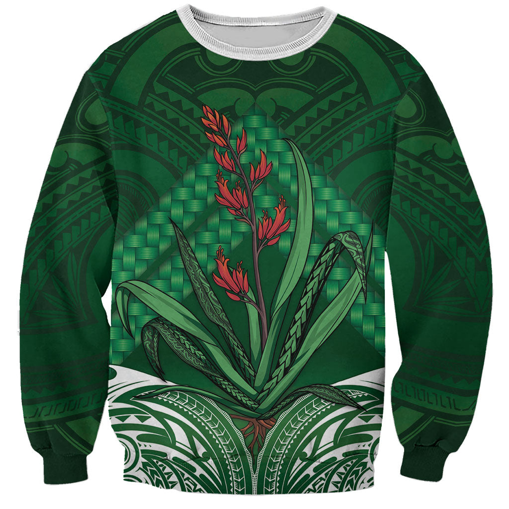 Rongoa Maori New Zealand Harakeke Sweatshirt NZ Weaving Pattern Green LT14 Unisex Green - Polynesian Pride