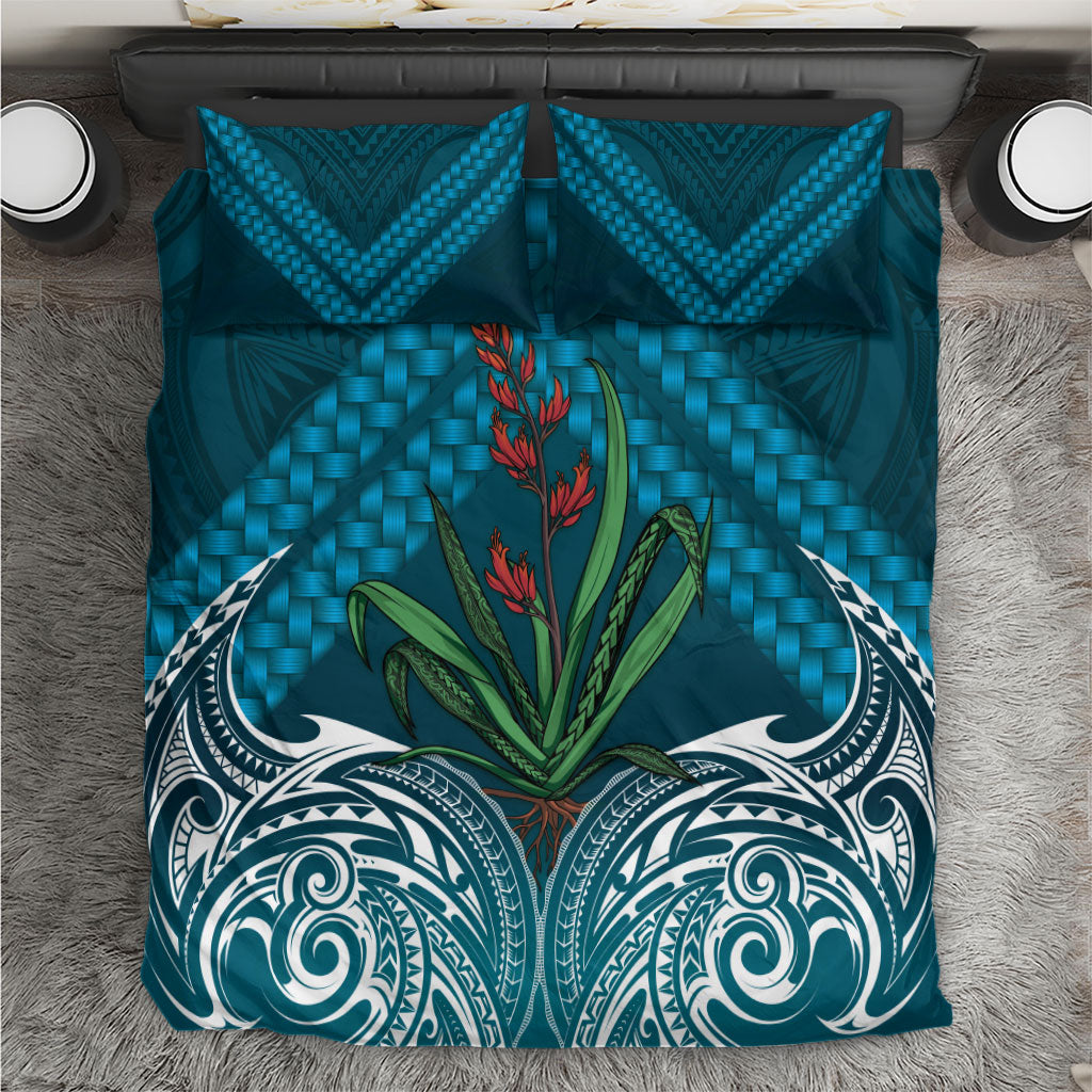 Rongoa Maori New Zealand Harakeke Bedding Set NZ Weaving Pattern Dark Teal LT14 Dark Teal - Polynesian Pride