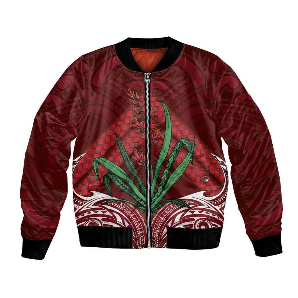 Rongoa Maori New Zealand Harakeke Bomber Jacket NZ Weaving Pattern Red LT14 Unisex Red - Polynesian Pride